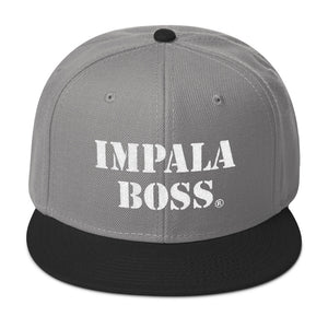 Flat bill snapback adjustable hat  –White embroidered Impala Boss logo