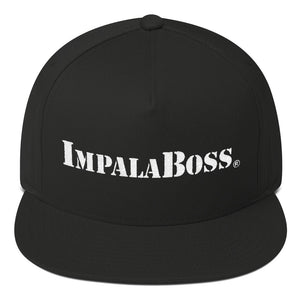 Flat Bill snapback adjustable hat  –White embroidered Impala Boss logo