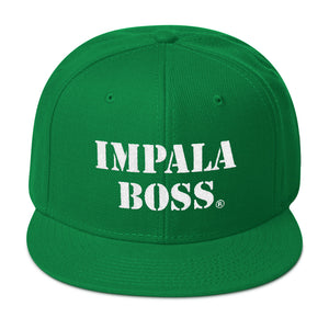 Flat bill snapback adjustable hat  –White embroidered Impala Boss logo