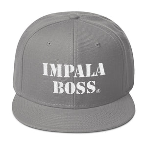 Flat bill snapback adjustable hat  –White embroidered Impala Boss logo