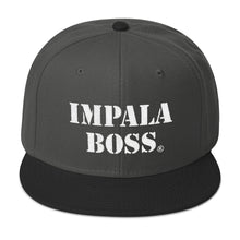 Load image into Gallery viewer, Flat bill snapback adjustable hat  –White embroidered Impala Boss logo