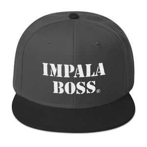 Flat bill snapback adjustable hat  –White embroidered Impala Boss logo