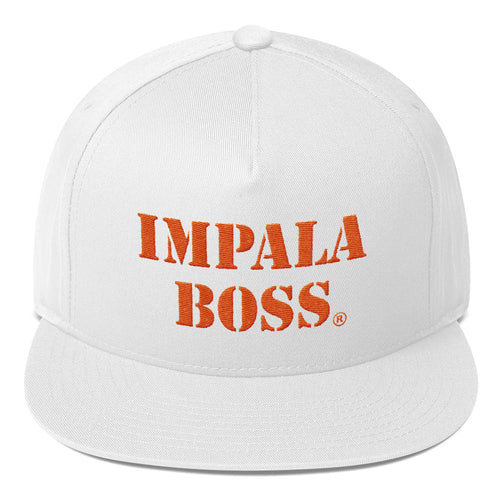 Flat Bill snapback adjustable hat  –Orange embroidered Impala Boss logo