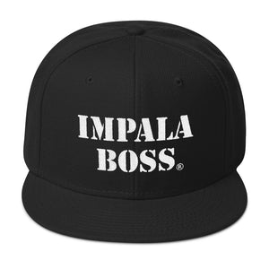 Flat bill snapback adjustable hat  –White embroidered Impala Boss logo