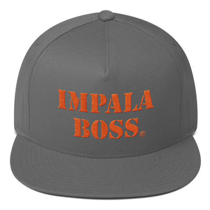 Flat Bill snapback adjustable hat  –Orange embroidered Impala Boss logo