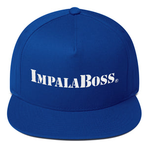 Flat Bill snapback adjustable hat  –White embroidered Impala Boss logo