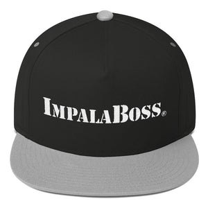 Flat Bill snapback adjustable hat  –White embroidered Impala Boss logo