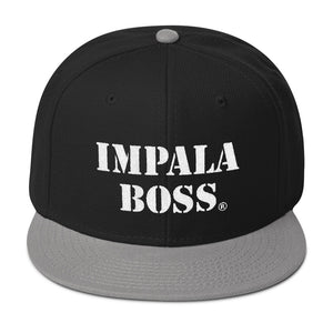 Flat bill snapback adjustable hat  –White embroidered Impala Boss logo