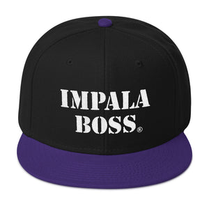 Flat bill snapback adjustable hat  –White embroidered Impala Boss logo